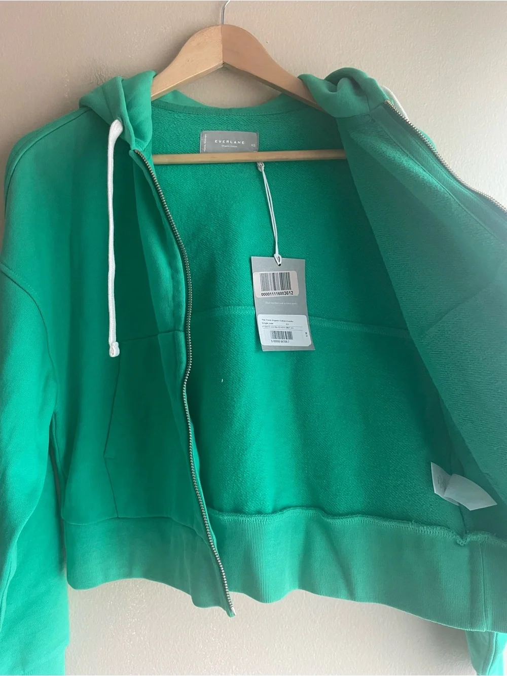 New Everlane Green Full Zip V-Neck Hooded Sweater Size XS - Picture 8 of 13